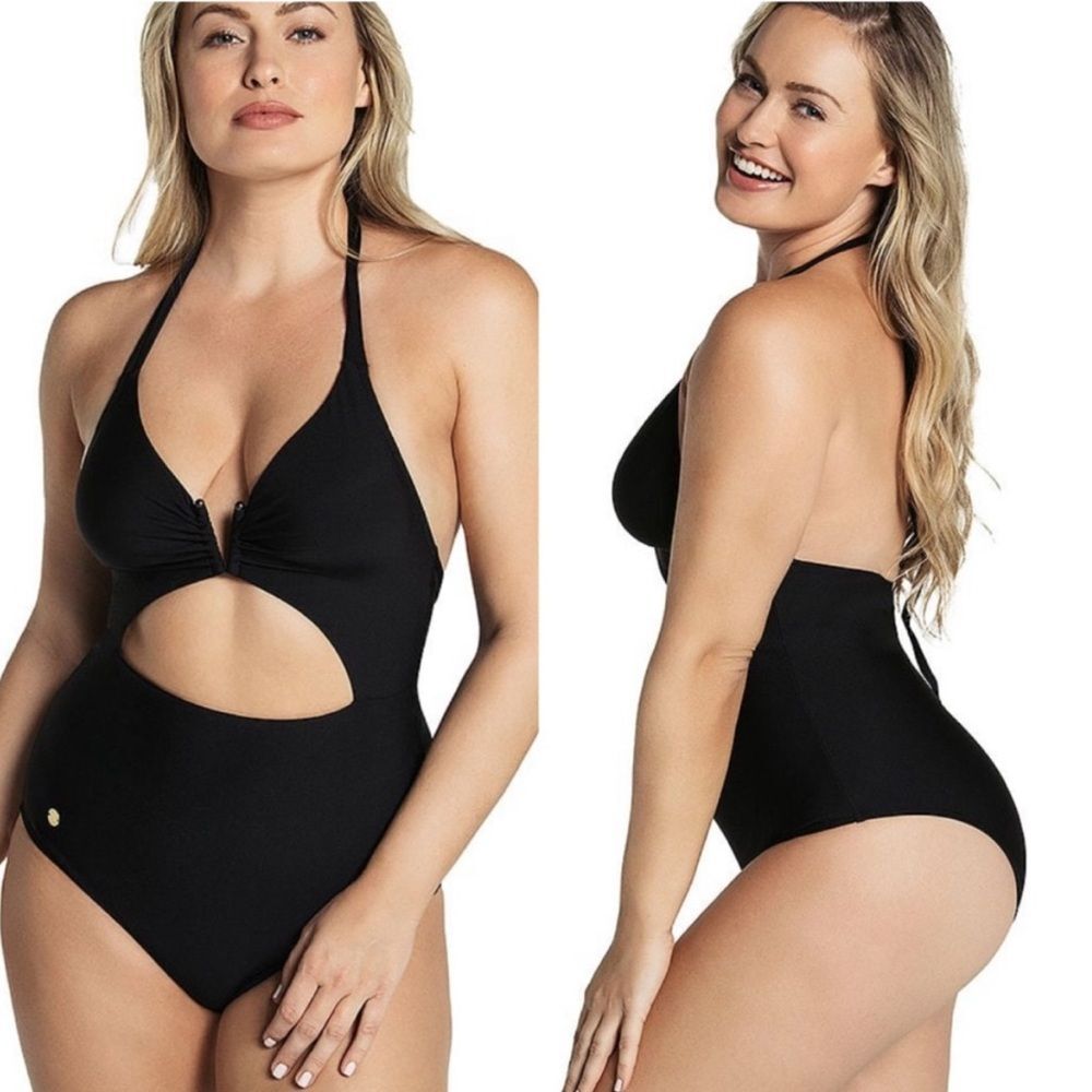 Leonisa Cut-Out One Piece Swimsuit In Black Size Medium